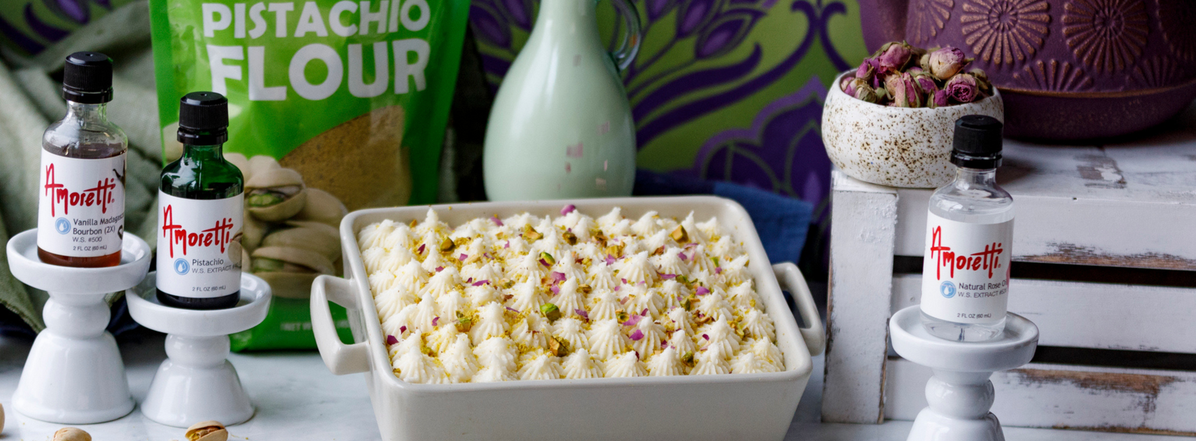 Pistachio Tres Leches with Ricotta Rose Cream — Amoretti