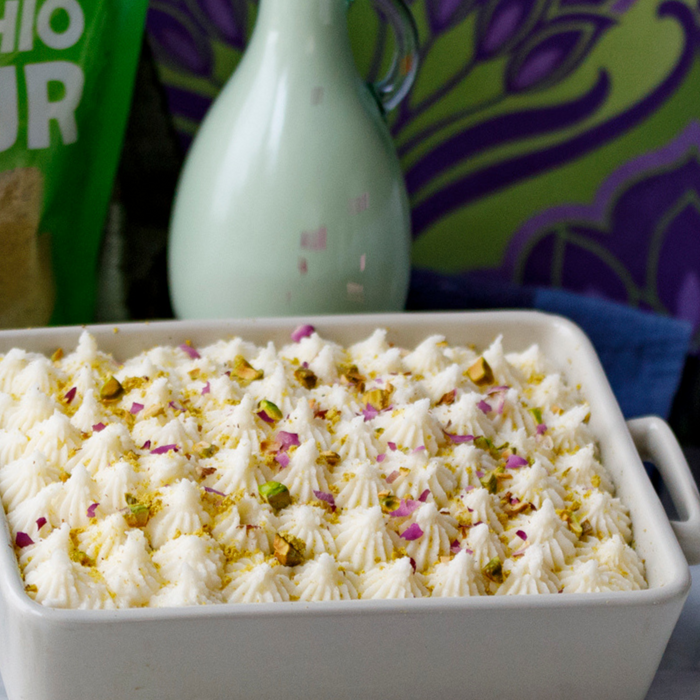 Pistachio Tres Leches with Ricotta Rose Cream