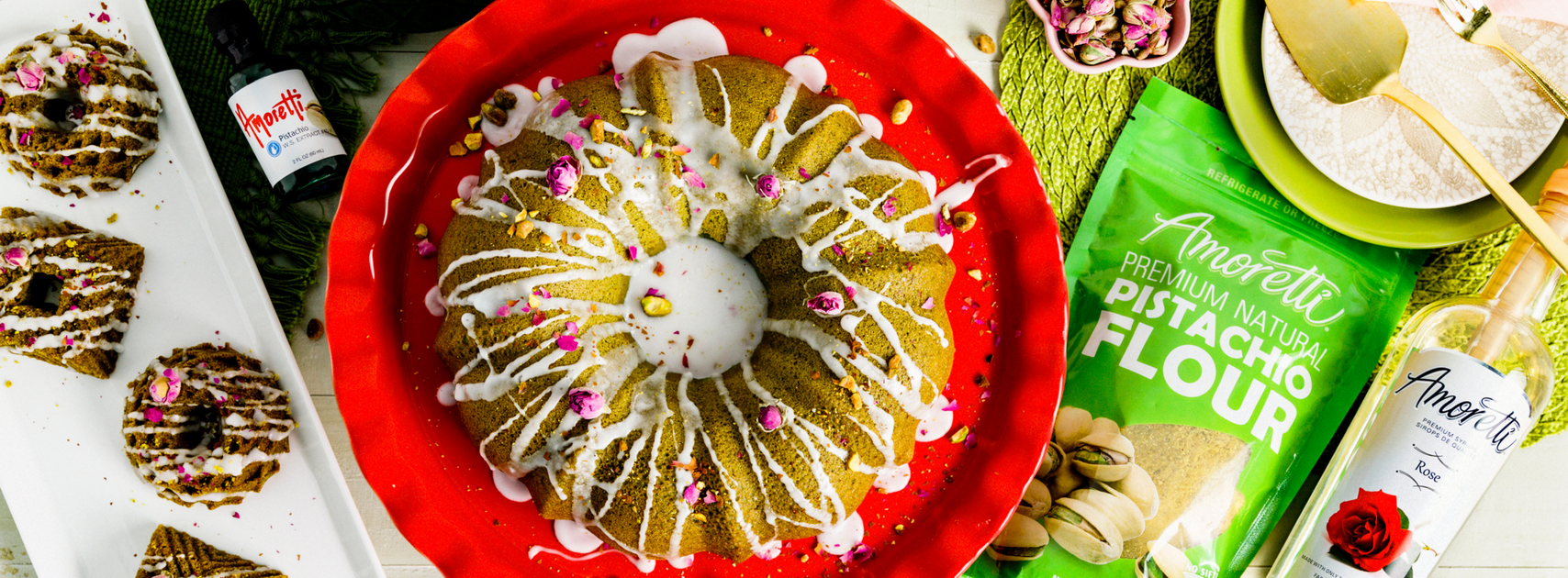 Gluten Free Pistachio Rose Mini Bundt Cake by Nicole Derseweh — Amoretti
