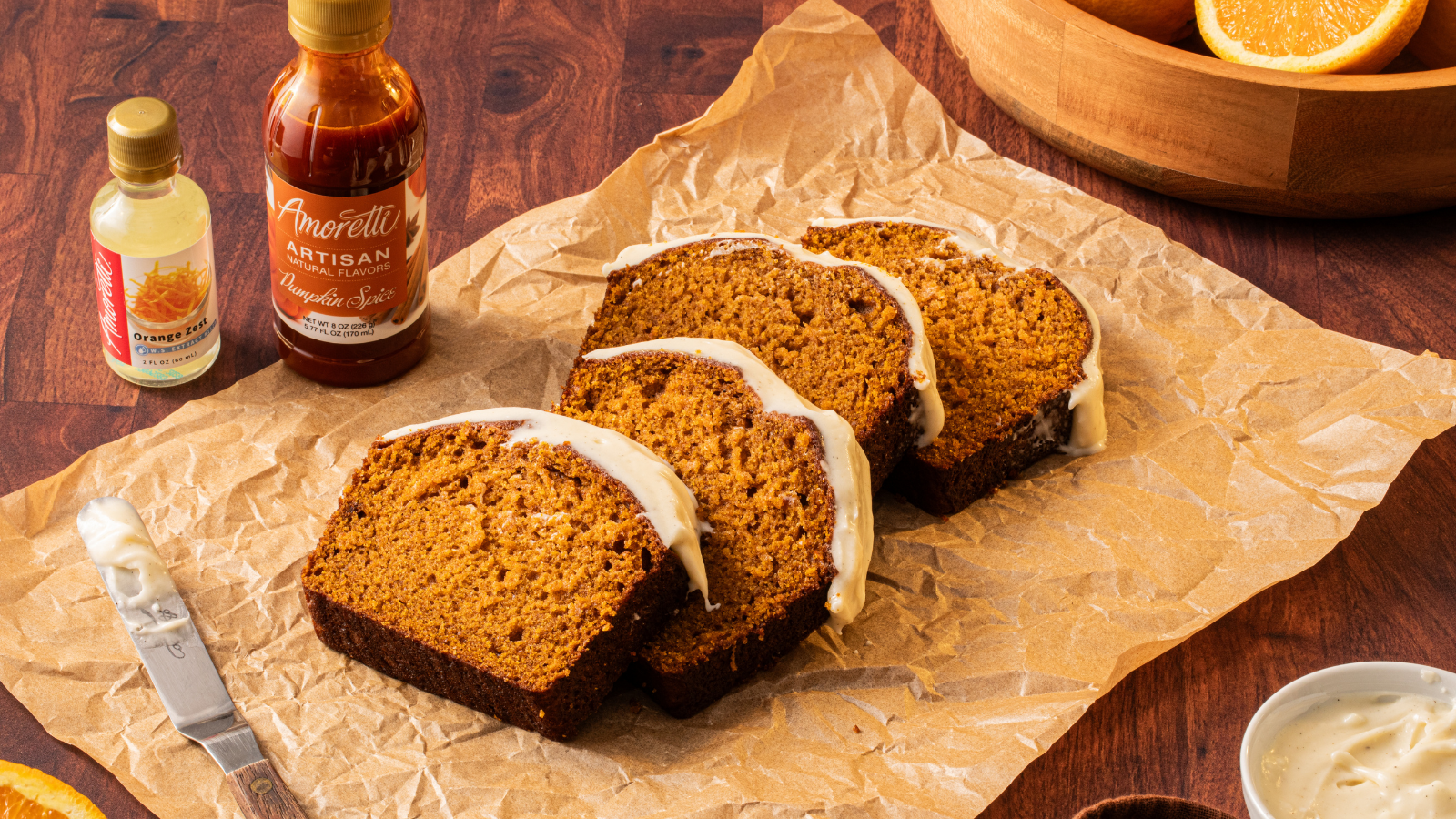 Pumpkin Bread with Orange Cream Cheese Frosting