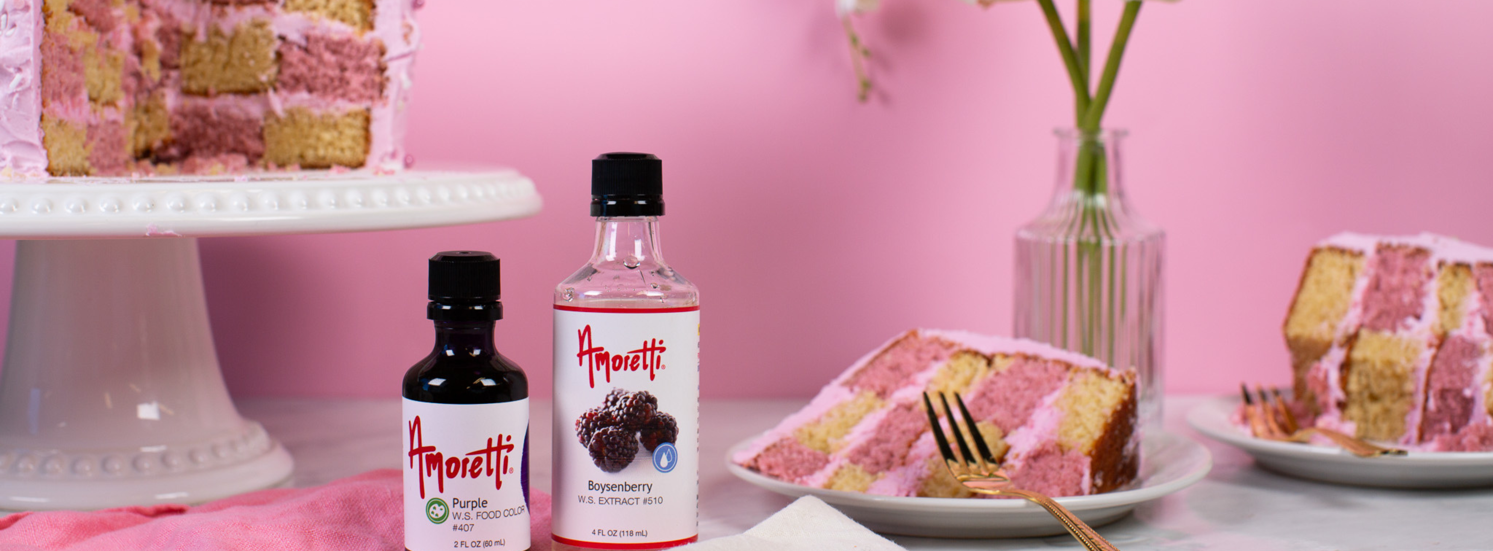 Pink Boysenberry Vanilla Checkerboard Cake — Amoretti