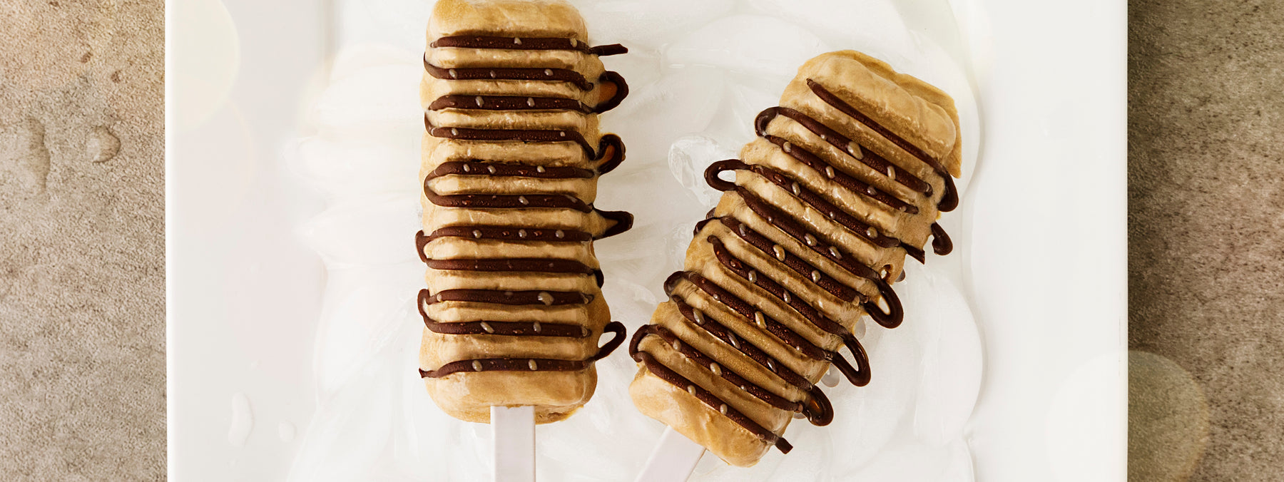 Espresso Fudge Pops with Salted Caramel Chocolate Drizzle