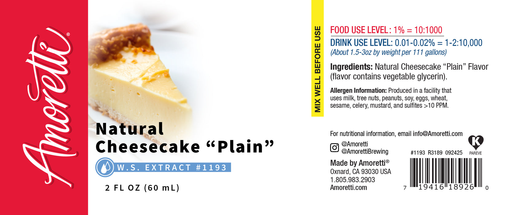 Natural Cheesecake "Plain" Extract Water Soluble