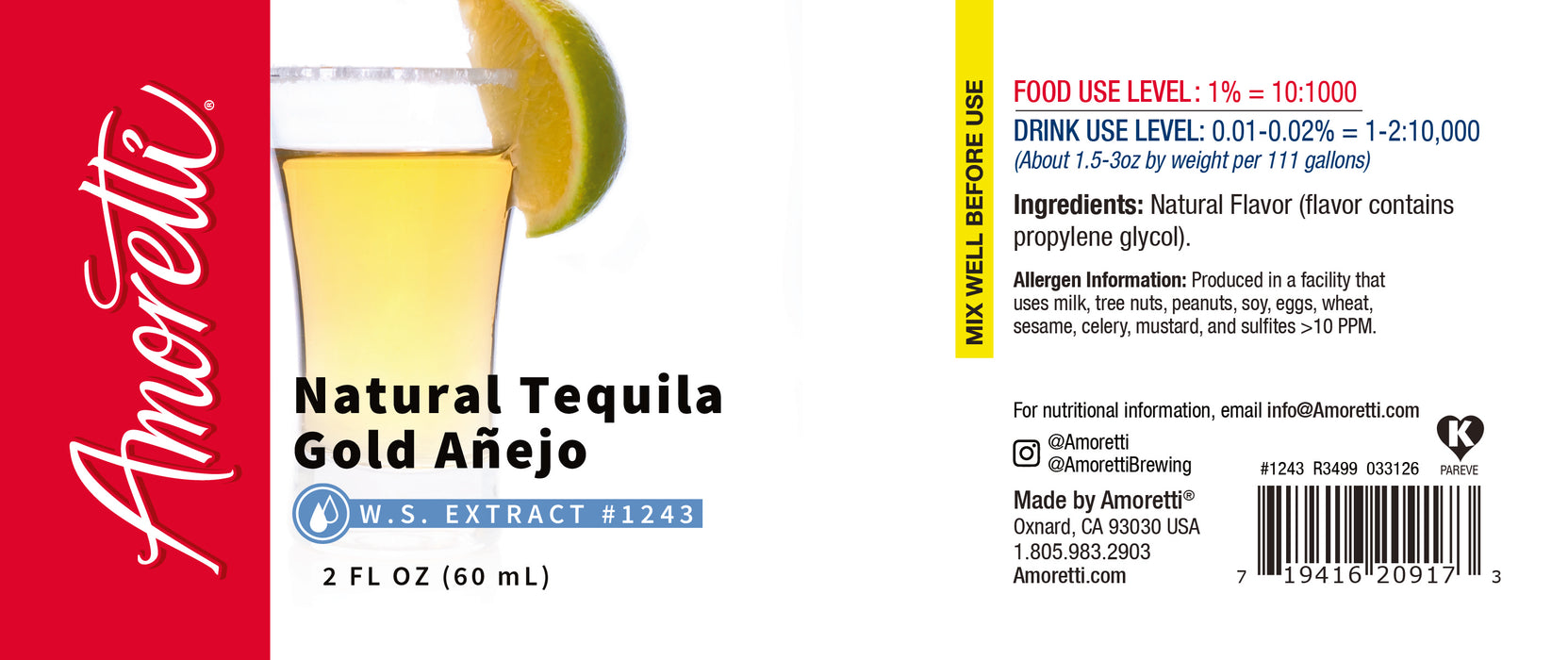 Natural Tequila Gold Anejo Extract Water Soluble