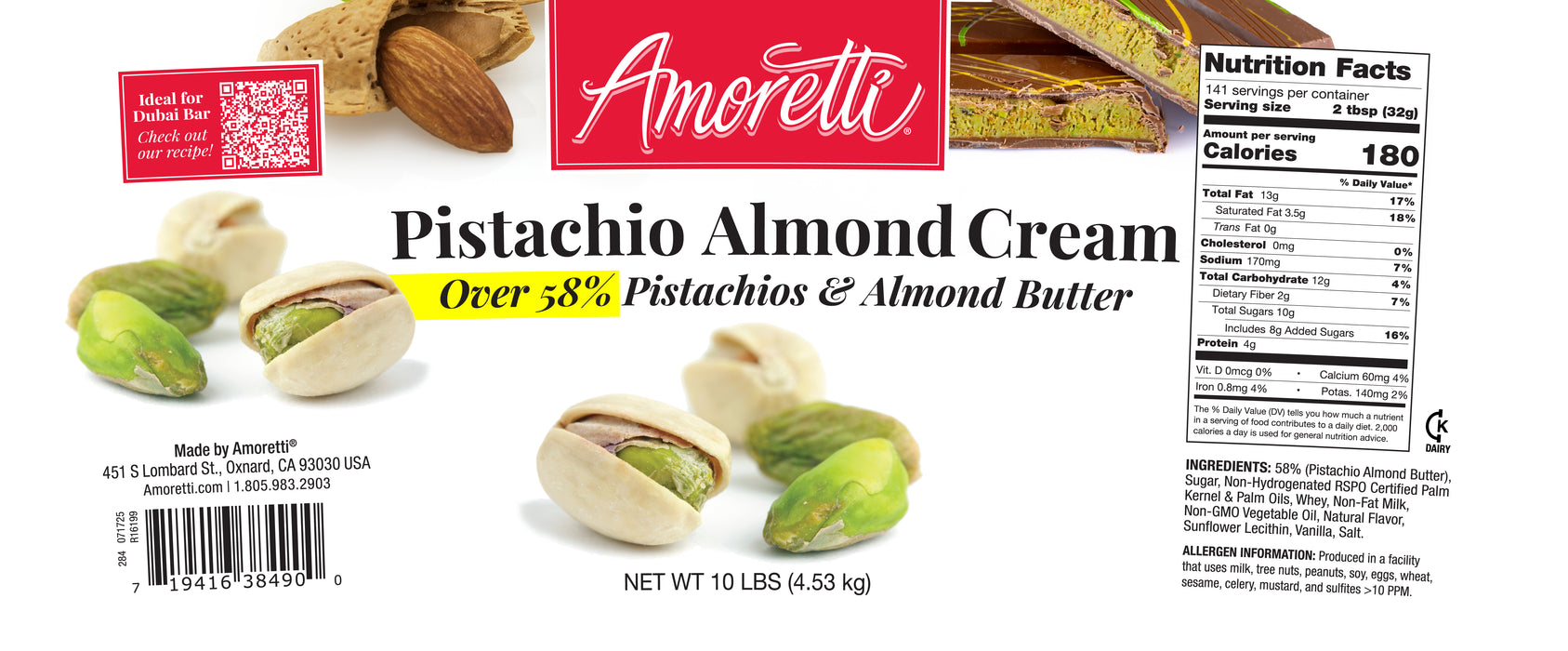 Pistachio Almond Cream (Over 58% Pistachios and Almond Butter)