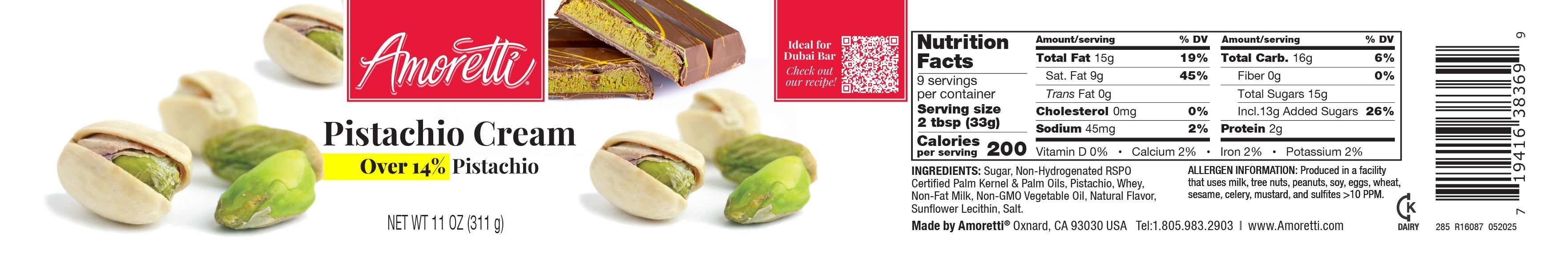 Pistachio Cream (Over 14% Pistachios)