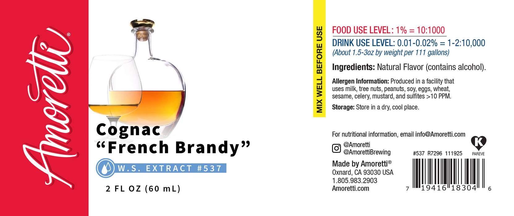 Cognac "French Brandy" Extract 88% alc. Water Soluble