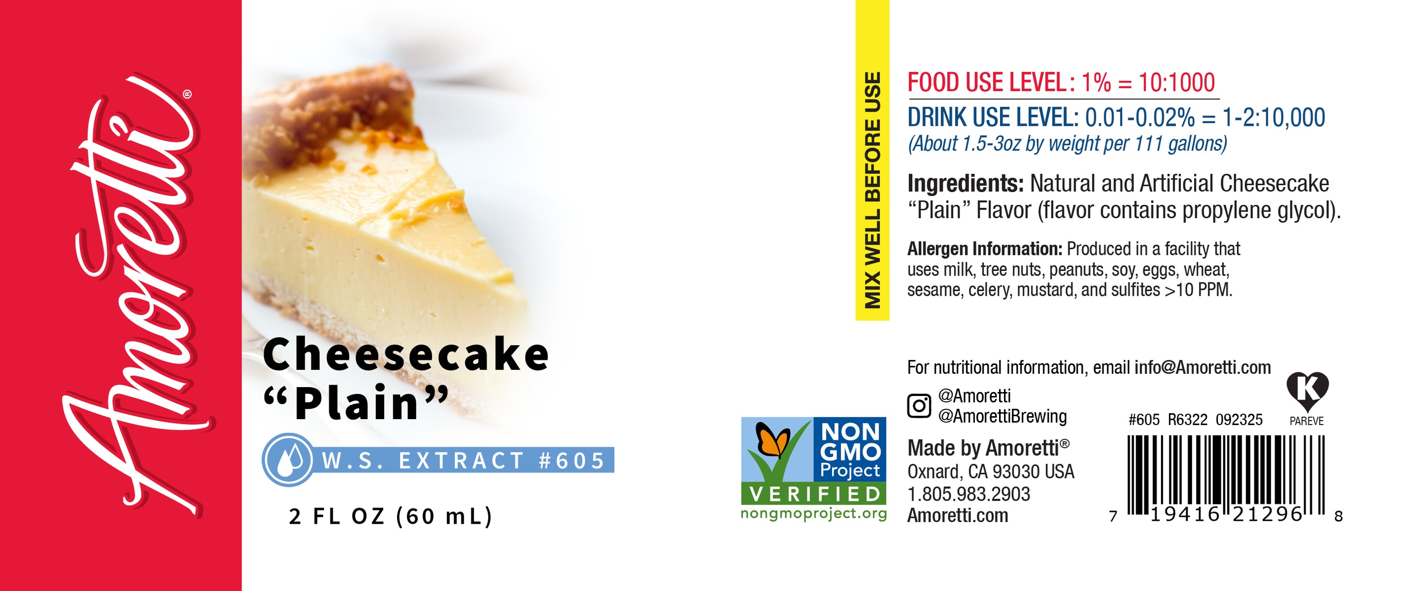 Cheesecake Plain Extract Water Soluble — Amoretti