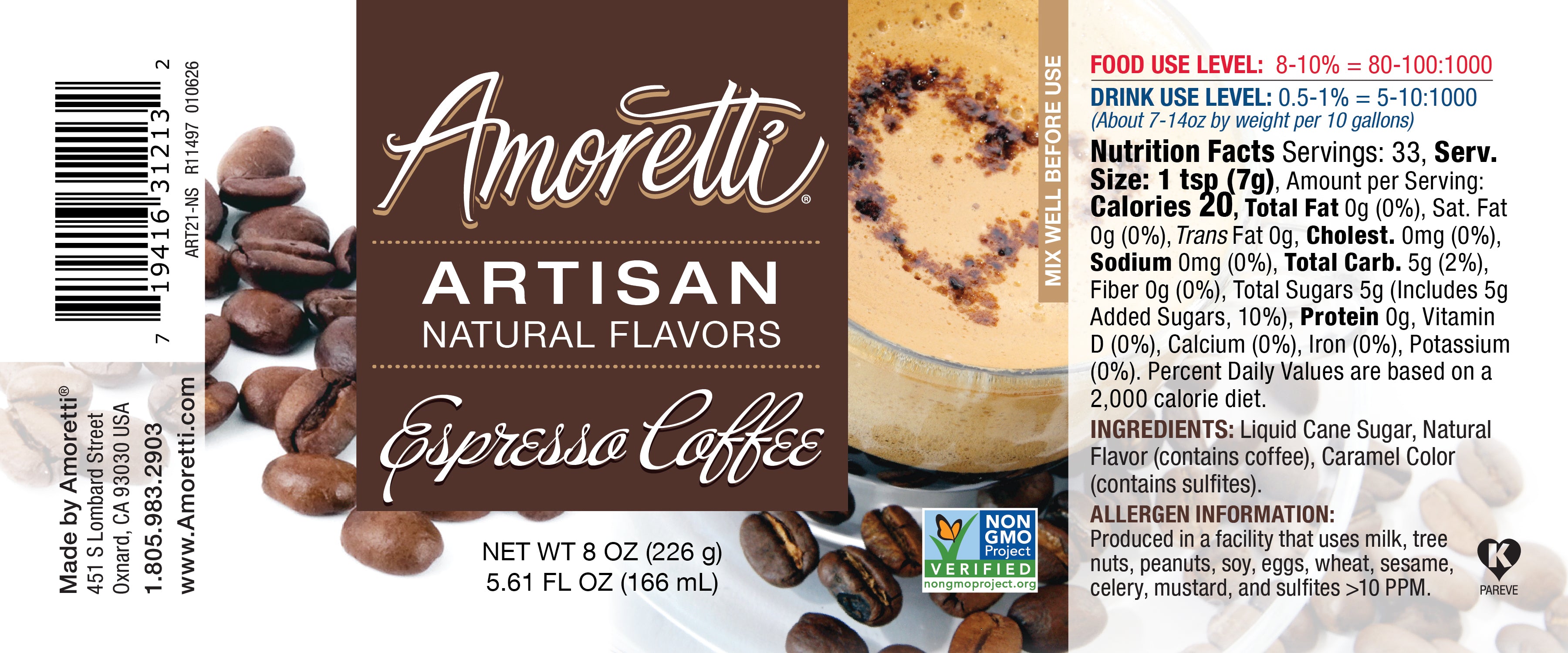 Natural Espresso Coffee Artisan Flavor — Amoretti