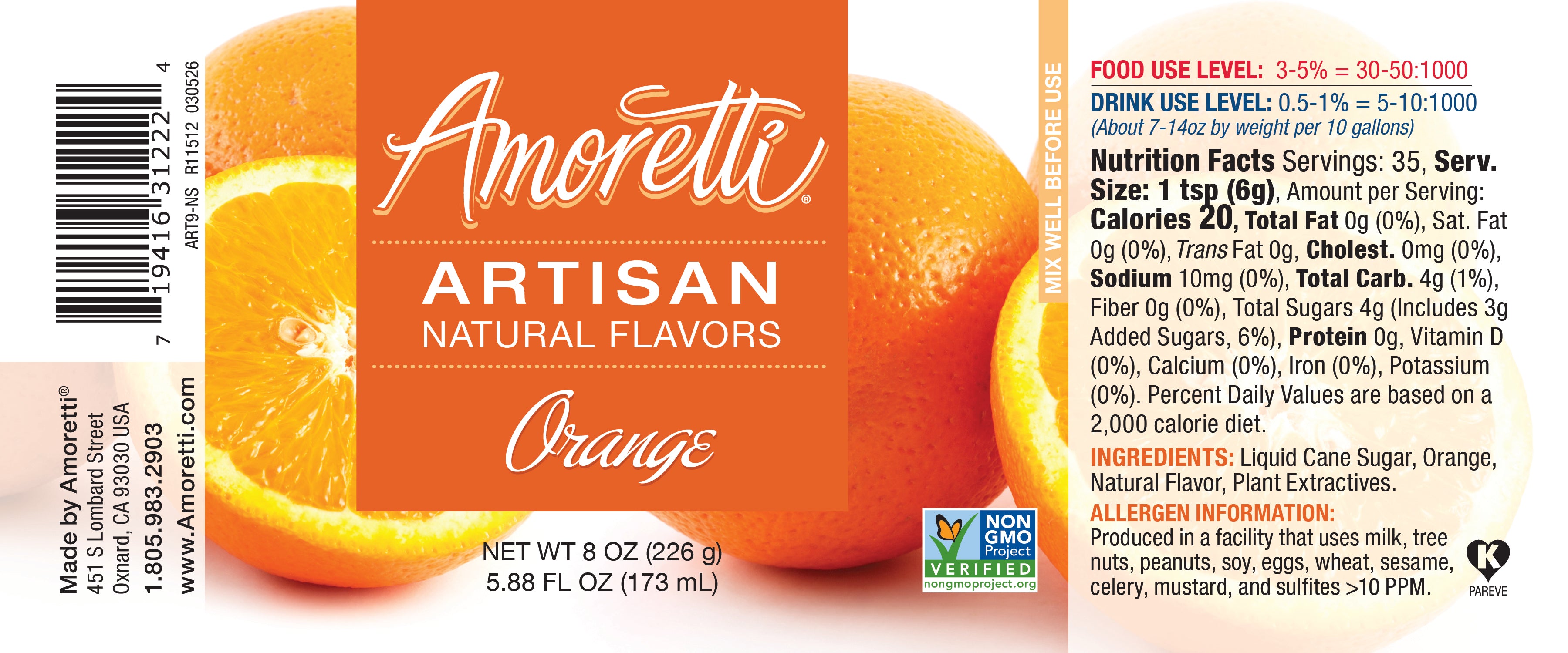 Natural Orange Artisan Flavor — Amoretti