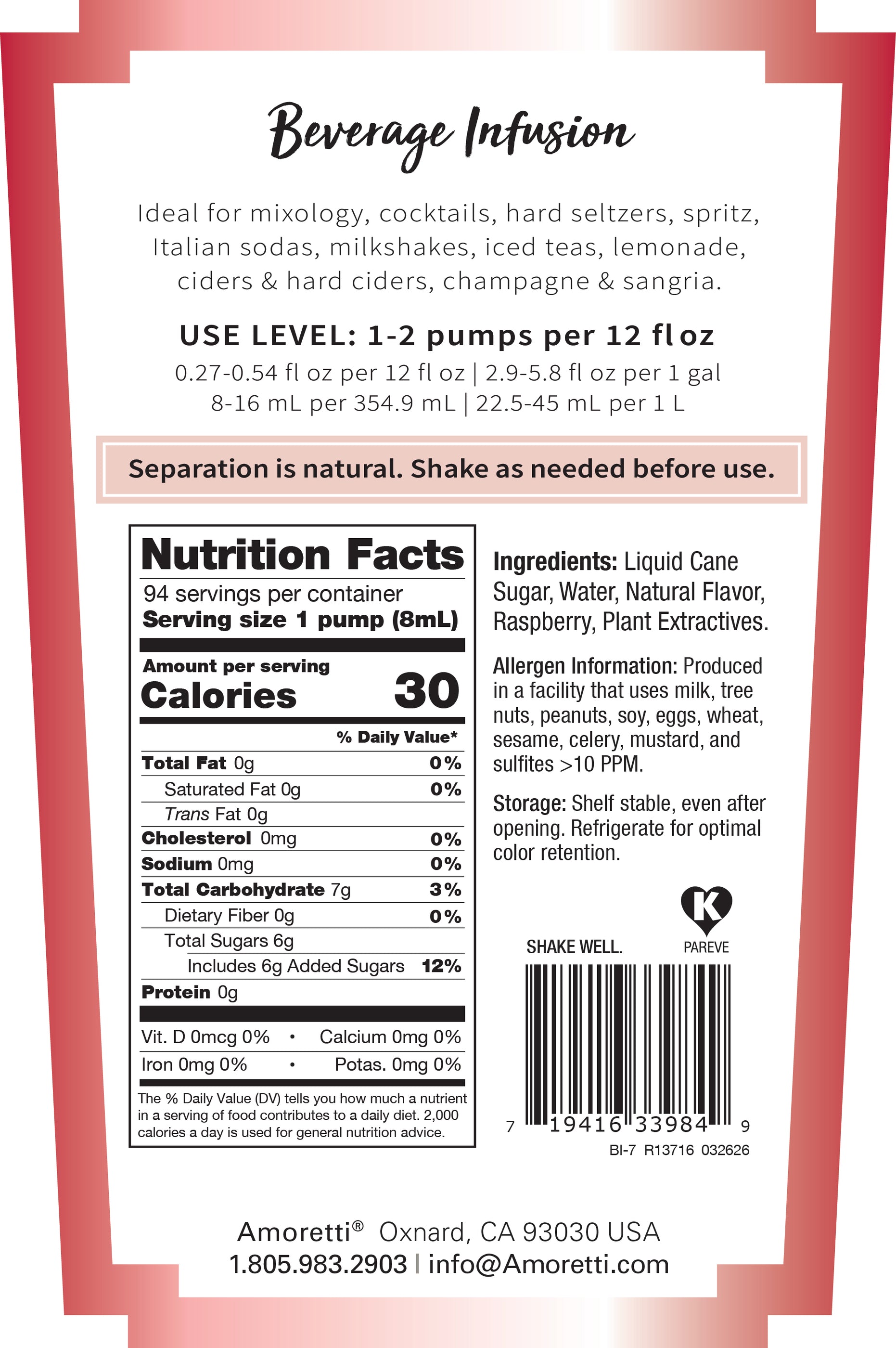 Raspberry Beverage Infusion — Amoretti