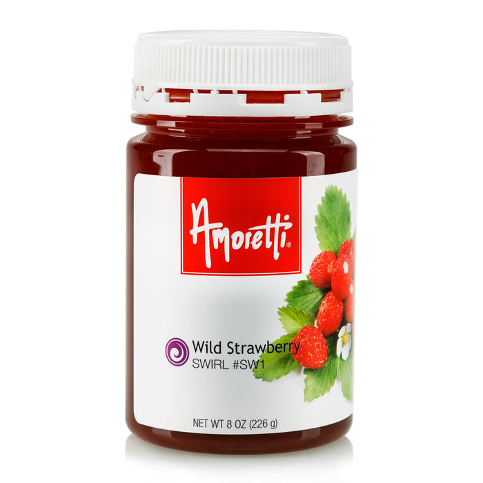   Amoretti’s Strawberry Marbleizing Swirl is backed with the taste of fresh, perfectly ripe strawberries