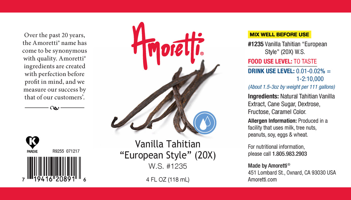 Vanilla Tahitian "European Style" Water Soluble 20X