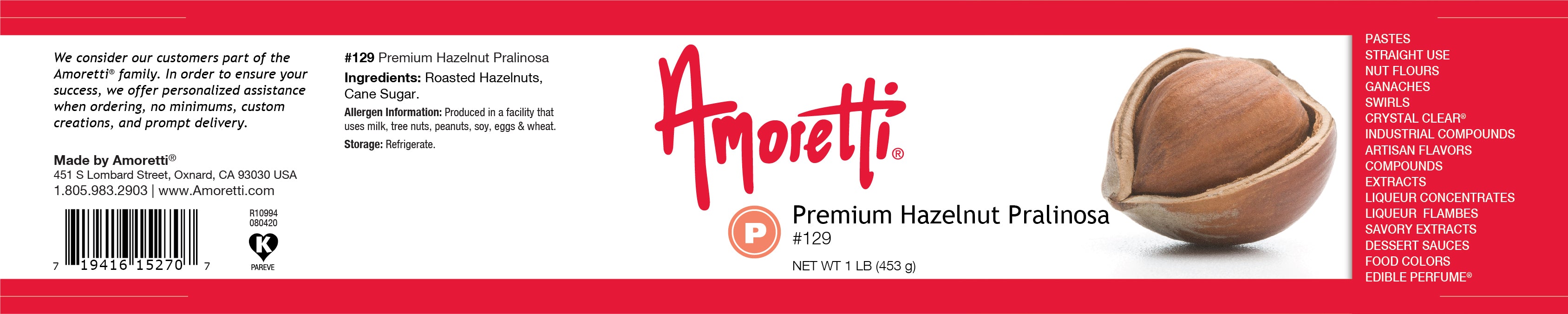 Premium Hazelnut Pralinosa - Lower Sweetness