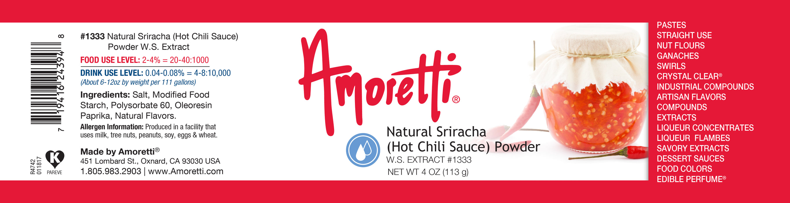 Natural Sriracha (Hot Chili Sauce) Extract Powder Water Soluble