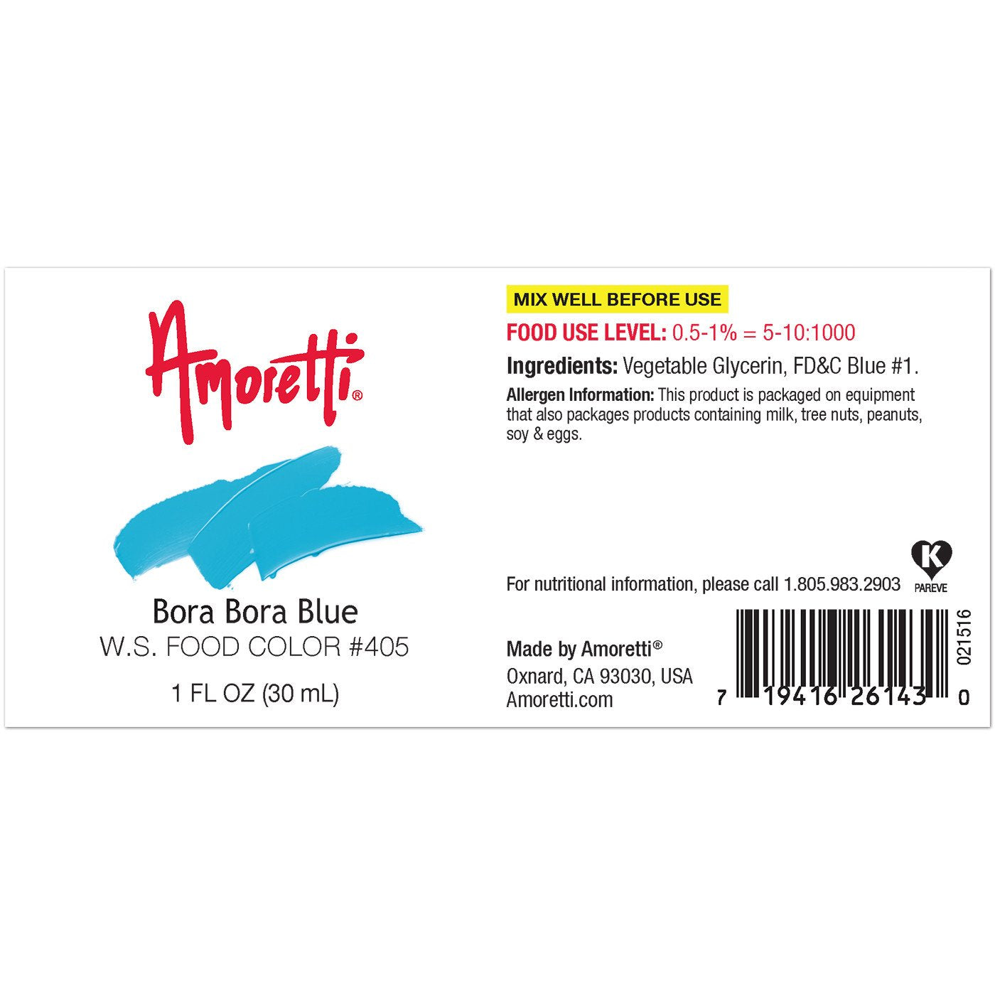 Bora Bora Blue Food Color Water Soluble — Amoretti