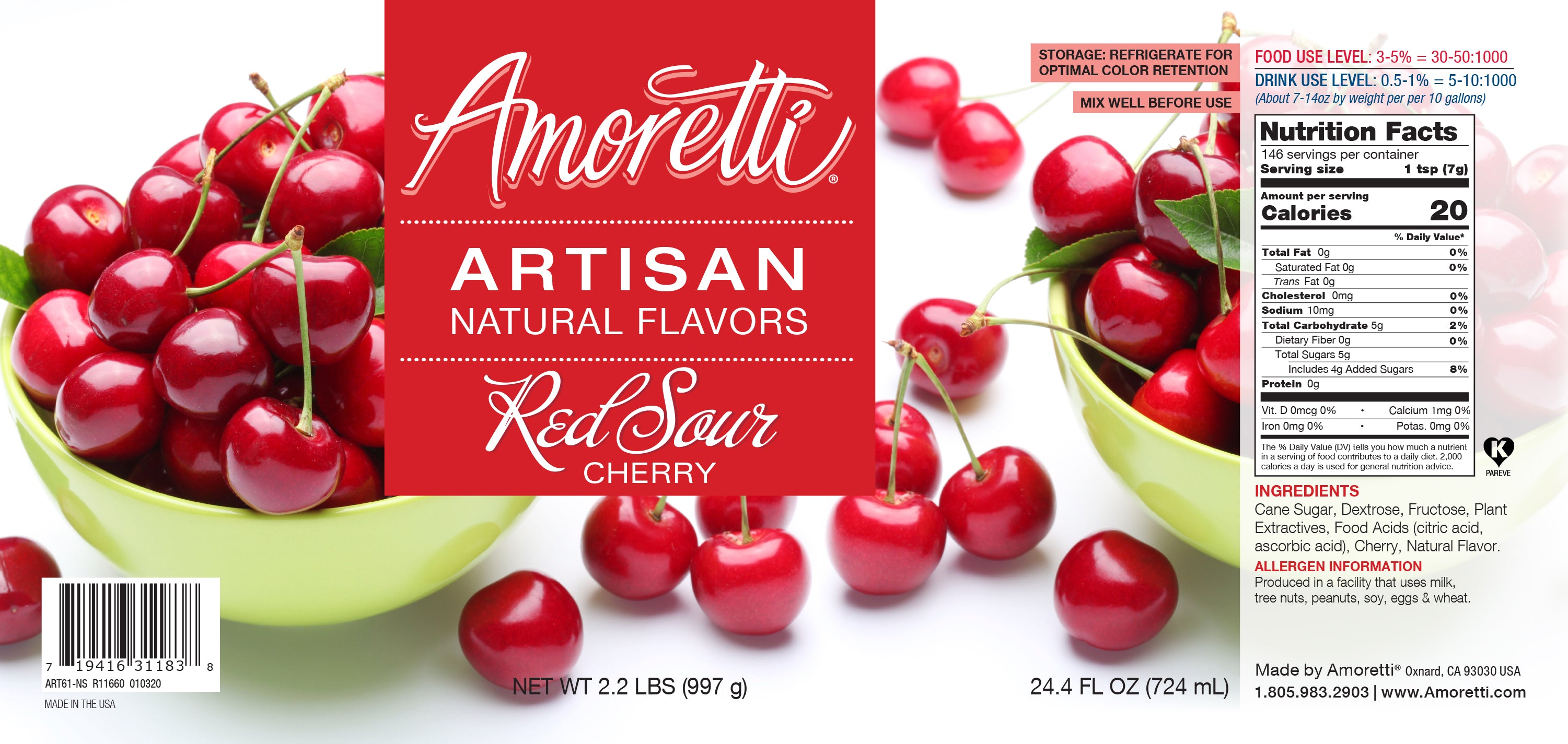 Amoretti - Natural Ruby Red Food Color Water Soluble - 2 fl oz